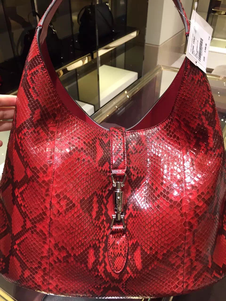 Authentic Gucci Jackie Soft Hobo Python Bag 362968 Raspberry